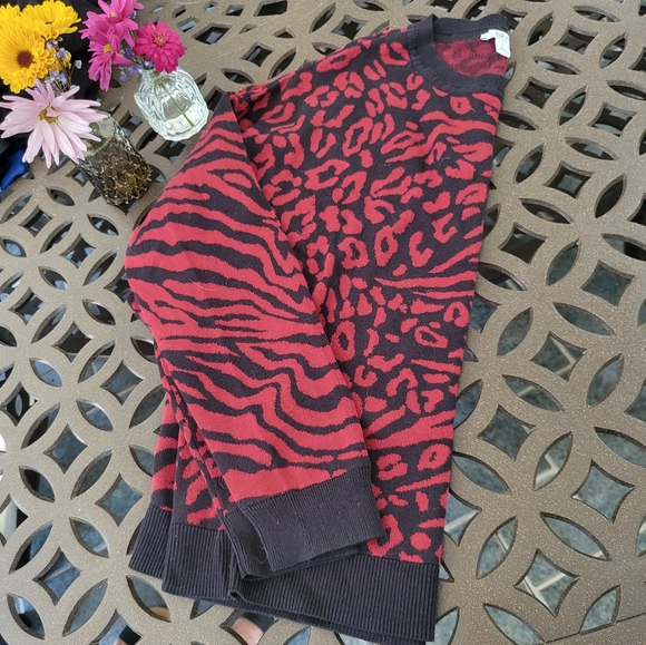 Bar III Tops - Red and Black Animal Print sweater